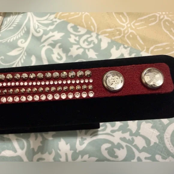 Swarovski Crystal Slate Wrap Bracelet Burgundy Wine Pink Taupe - Picture 4 of 5